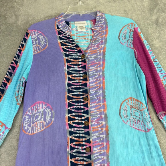 Soft Surroundings S Purple Blue Abstract Button Front Tunic Top Boho Festival - Picture 2 of 10
